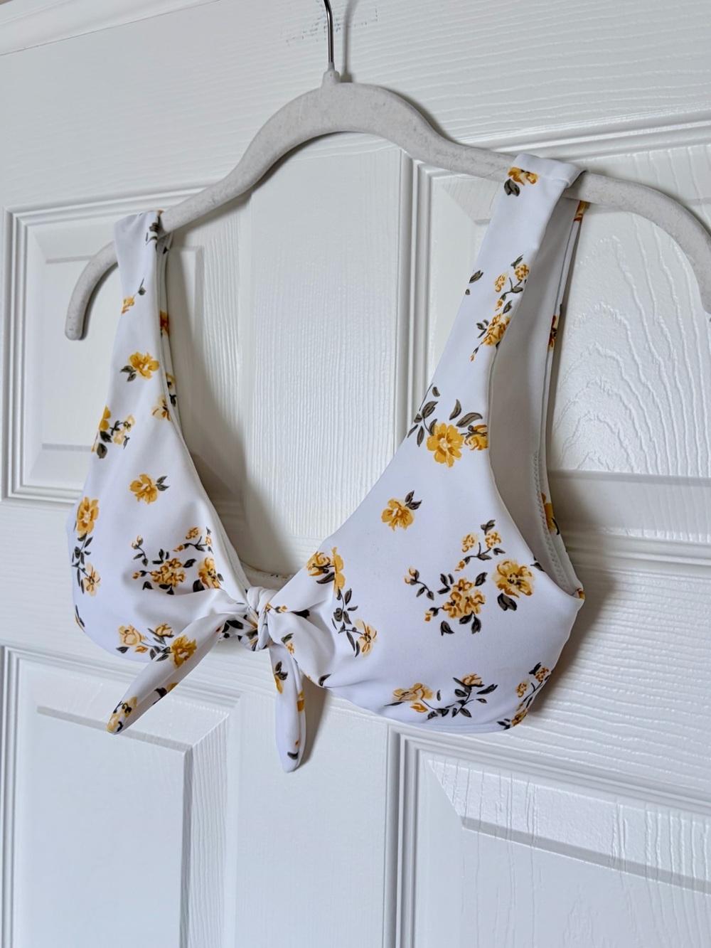 White & Golden Yellow Floral Tie Bikini Top — Size Small - Picture 3 of 5